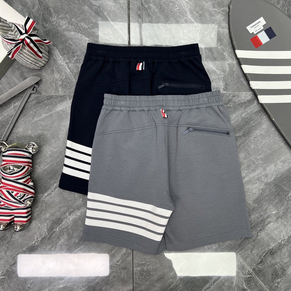 Thom Browne Style Four-Bar Knee-Length Shorts