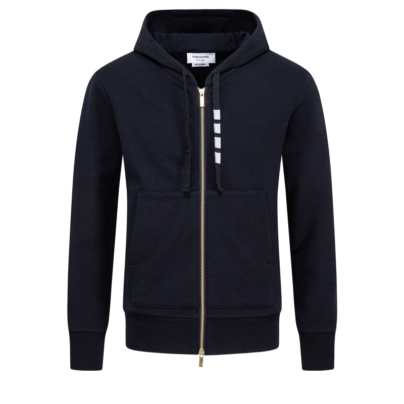 4 - Bar Embroidered Sports Hoodie - Premium Athletic Zip - Up | Thom Browne
