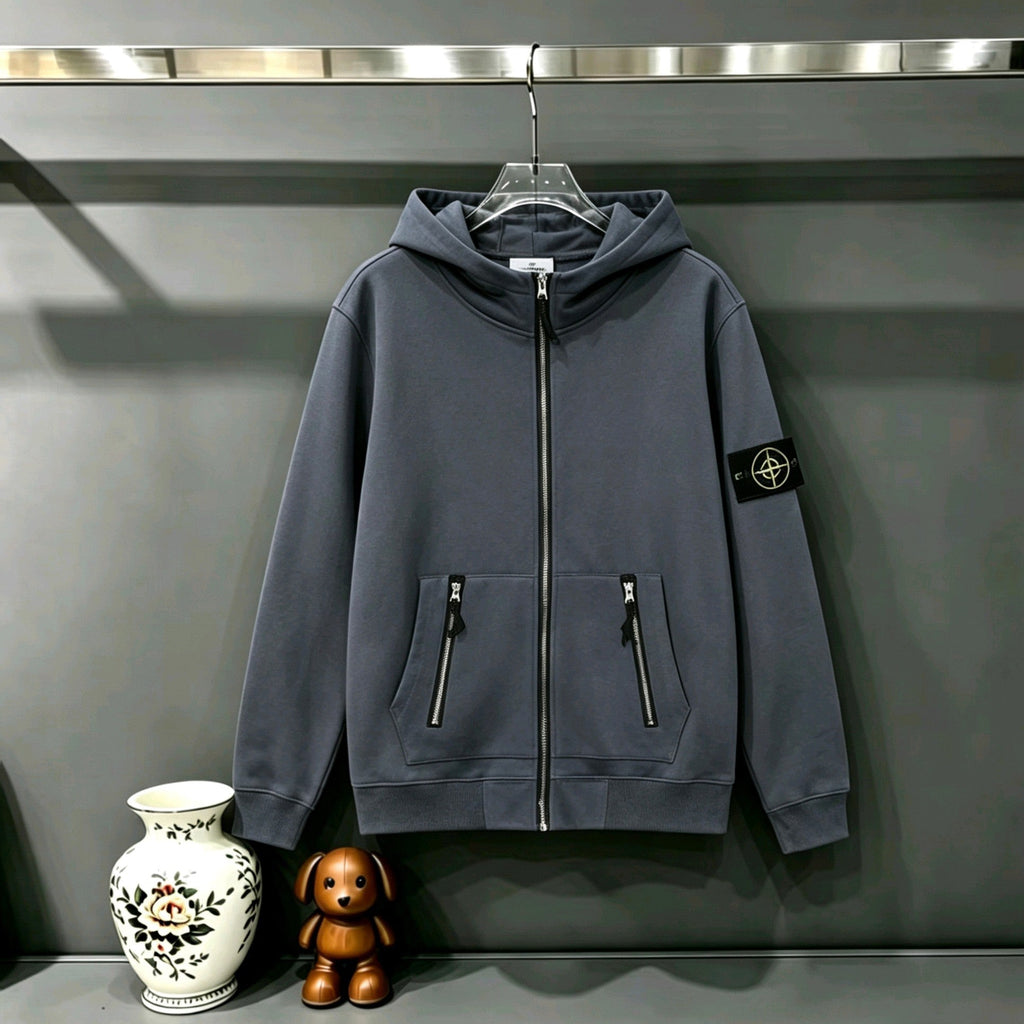 Stone Island Compass Badge Triple-Zip Full-Zip Hoodie Sweatshirt