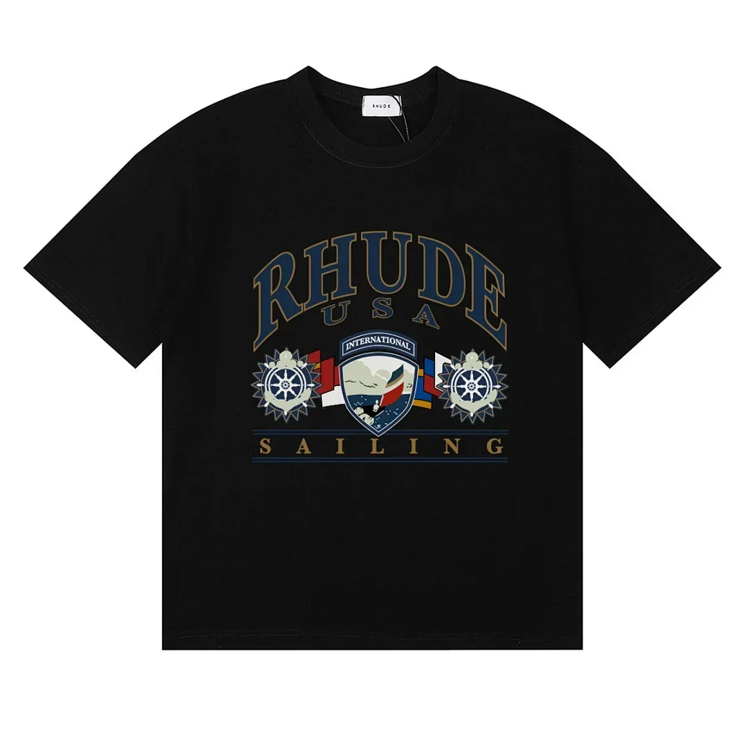 Rhude USA Sailing Crest Graphic Oversized Short Sleeve T‑Shirt