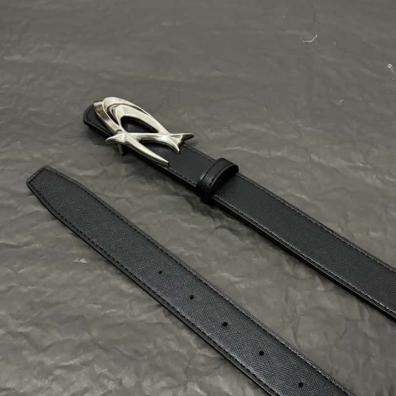 Cleanfit Leather Belt Futuristic Crescent Star Metal Buckle Waist Belt