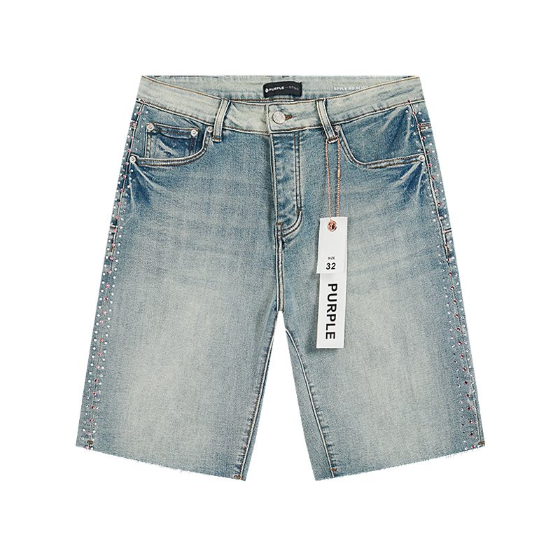 Purple Brand Light Blue Studded Denim Shorts