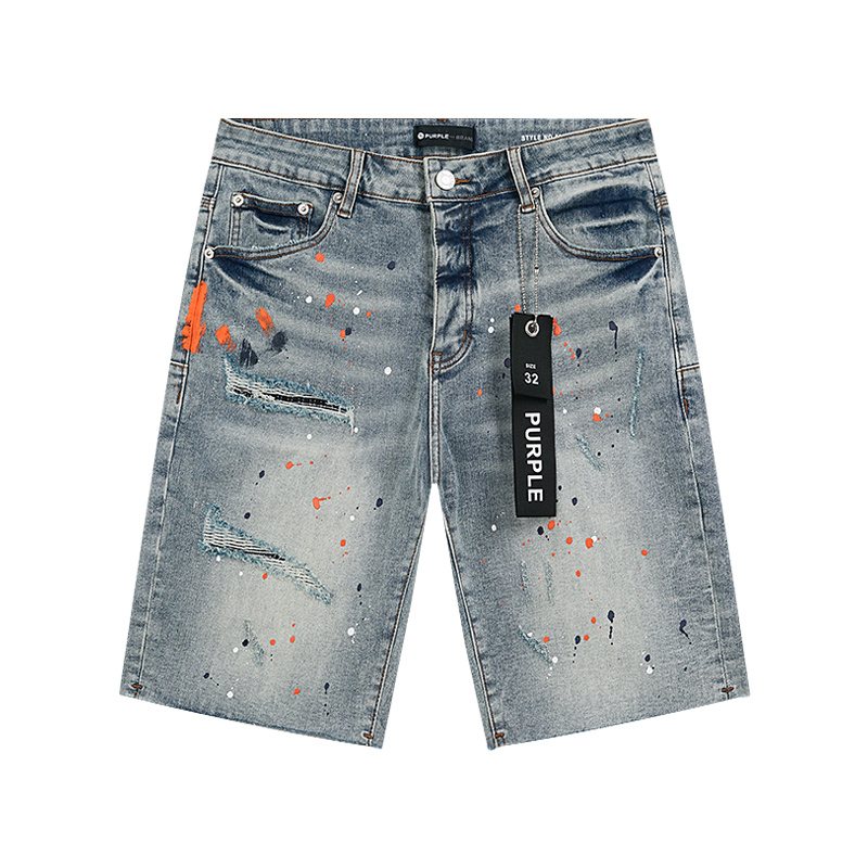 Purple Brand Paint Splatter Denim Shorts