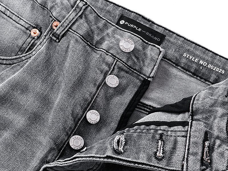 Purple Brand Washed Gray Distressed Flared Jeans