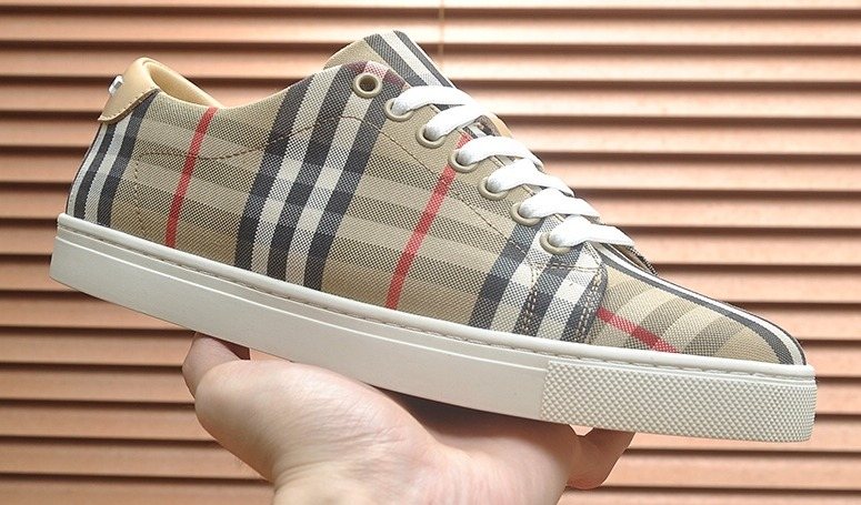 Burberry Beige Check Low-Top Sneakers - White Laces And White Rubber Sole