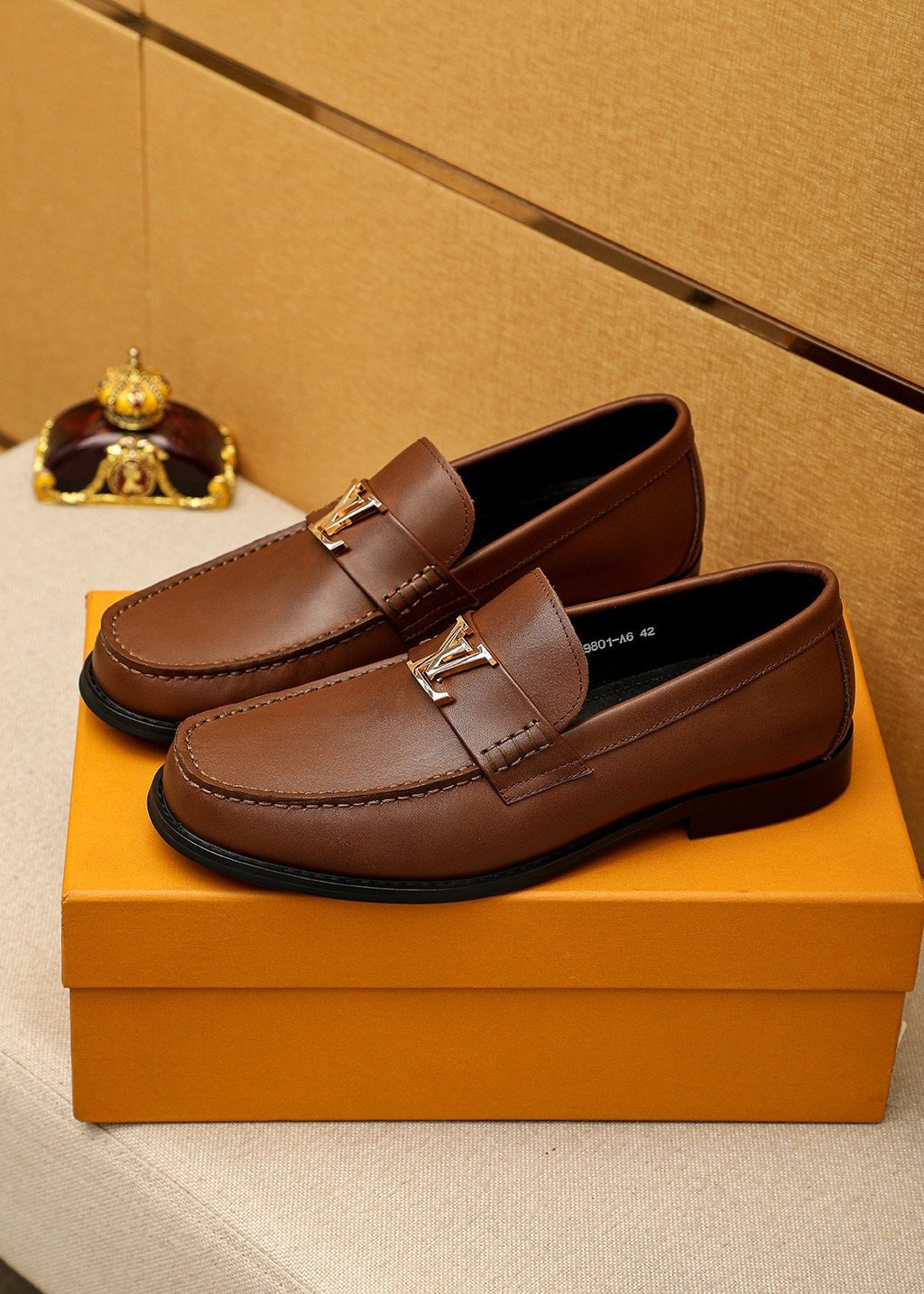 LOUIS VUITTON Brown Metal Hardware Loafers