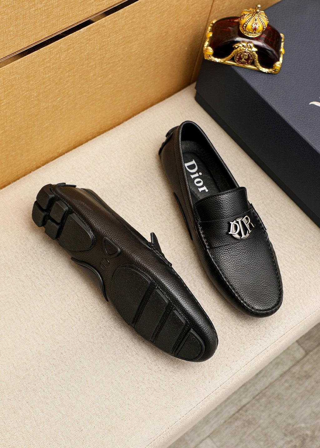 Dior Black Textured Leather Loafers