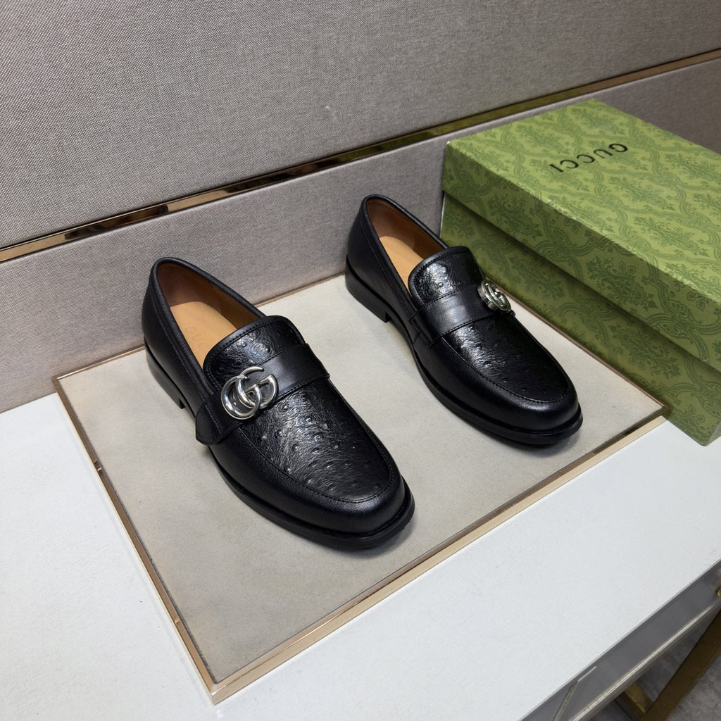 Gucci Men's Black Metal-Hardware Loafers - Leather Lining
