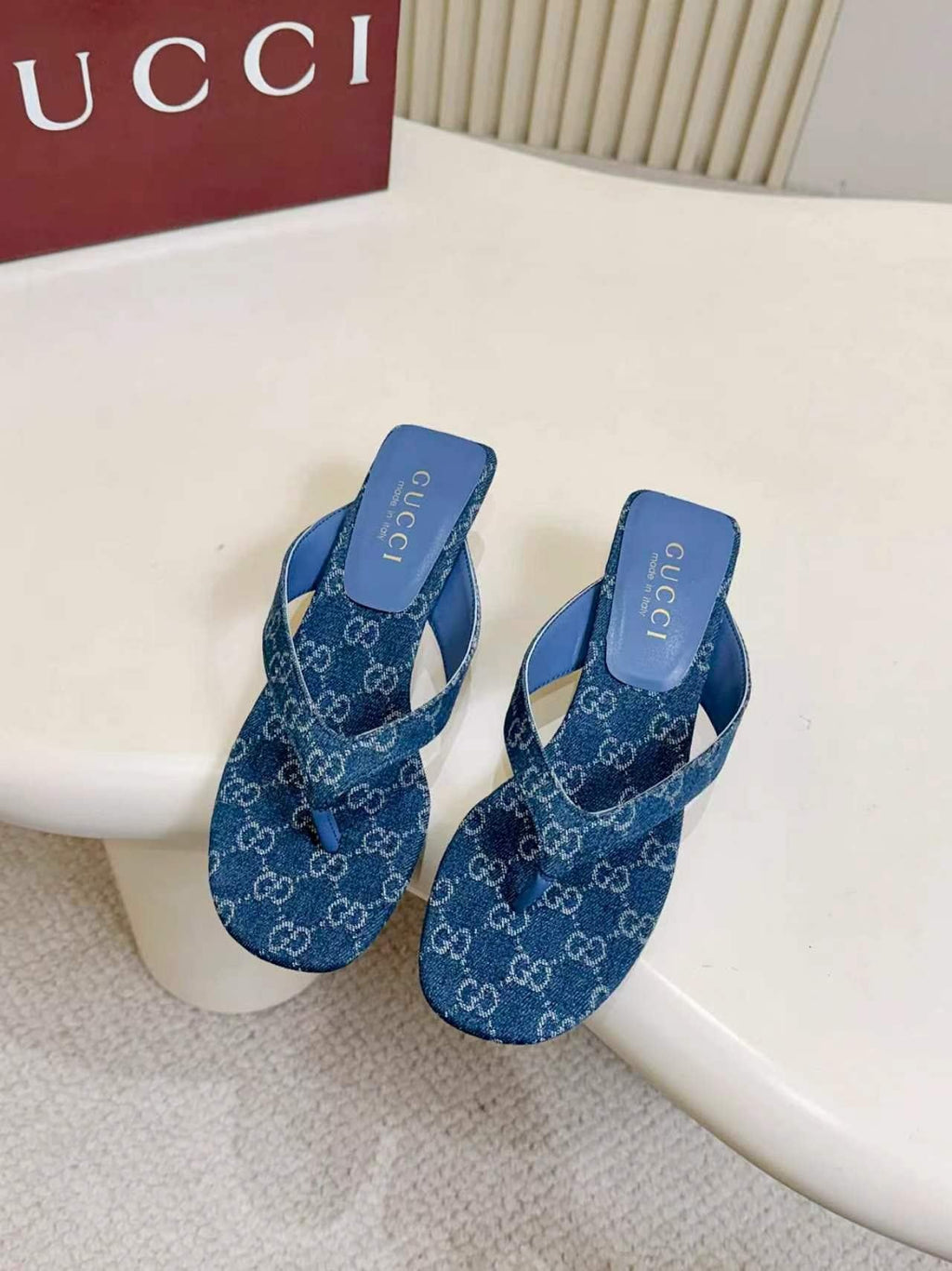 Gucci Women's Blue Monogram Slingback Sandals