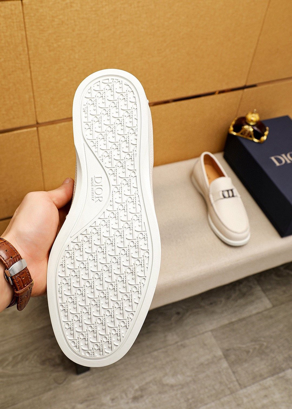 Dior Cream White Metal-Detail Loafers