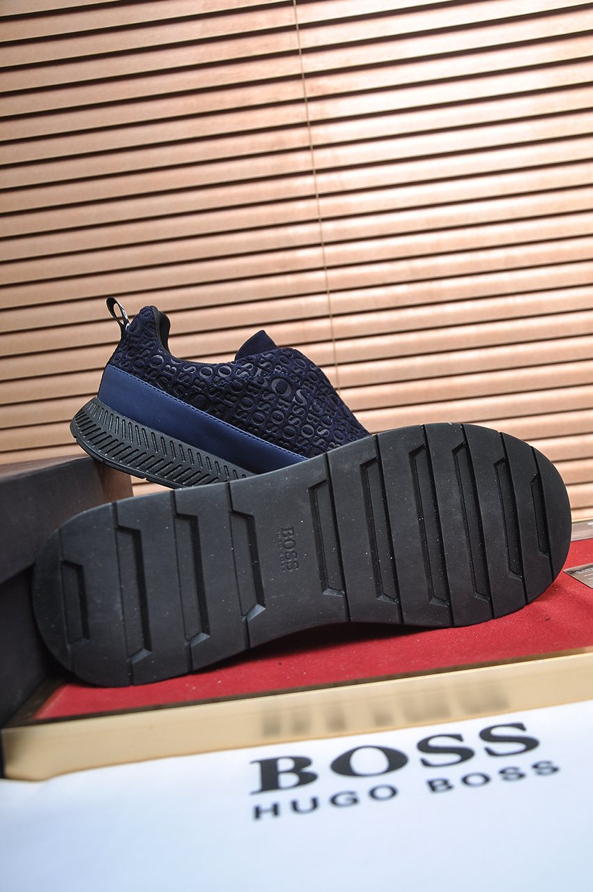 BOSS Navy Blue Textured Slip-On Sneakers