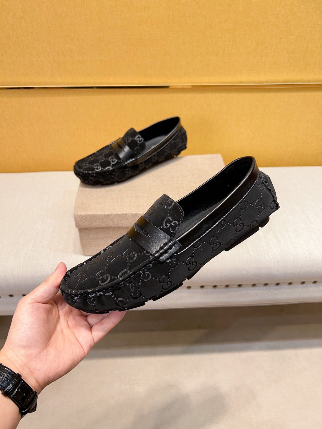 Gucci Men's Black Patterned Loafers