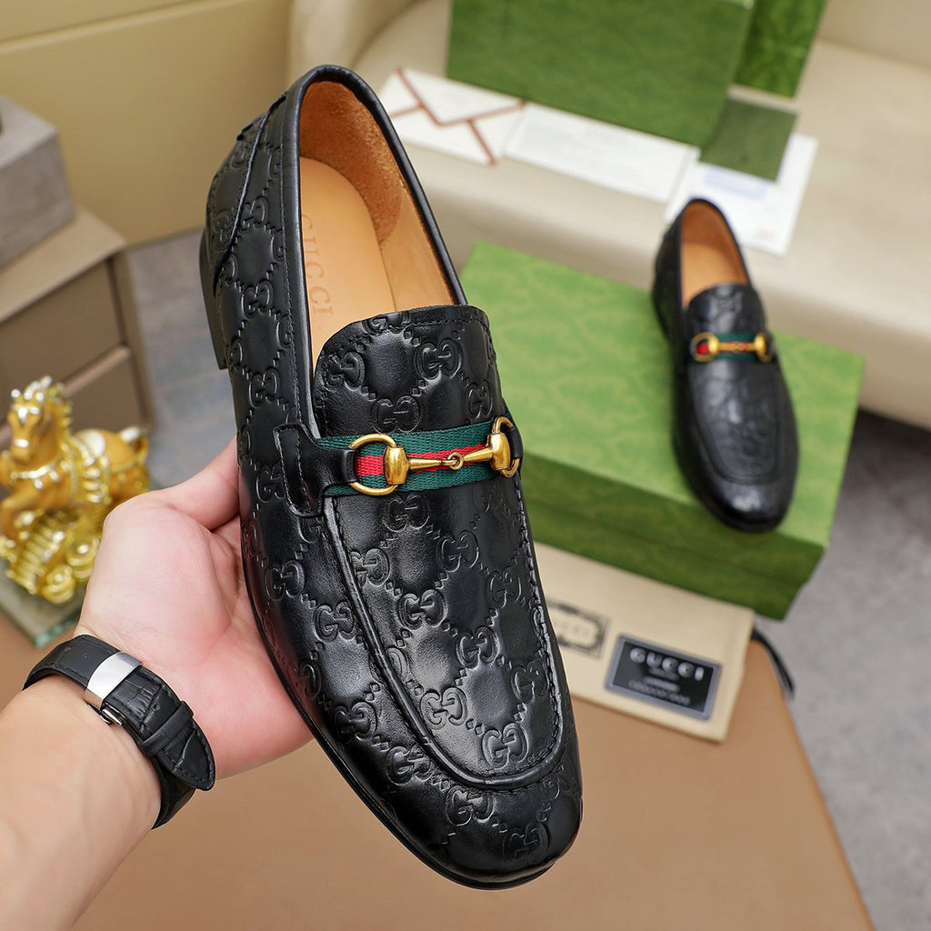Gucci Patterned Metal-Bit Loafers