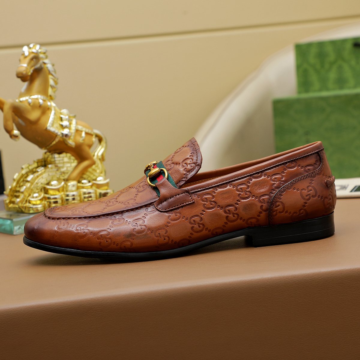 Gucci Patterned Metal-Bit Loafers