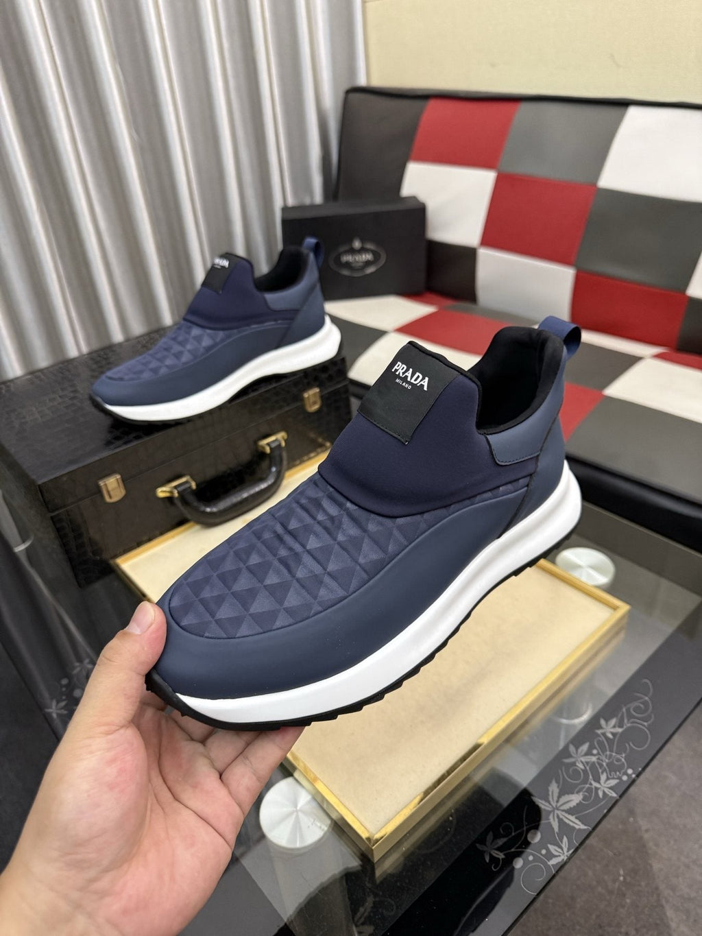 Prada Black Quilted Slip-On Sneakers
